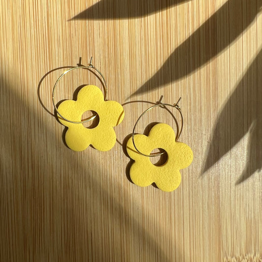 Yellow Flower Hoops