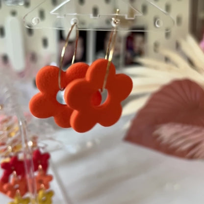 Orange Flower Hoops